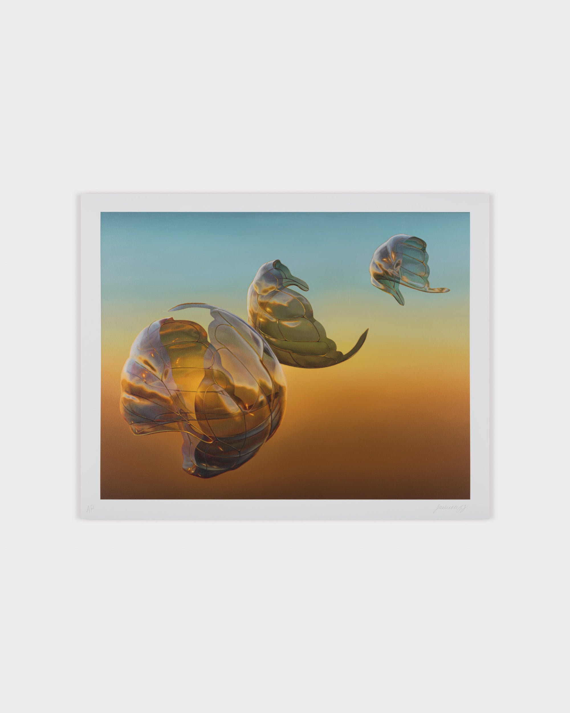 Print artwork of glasswings on a gradient background