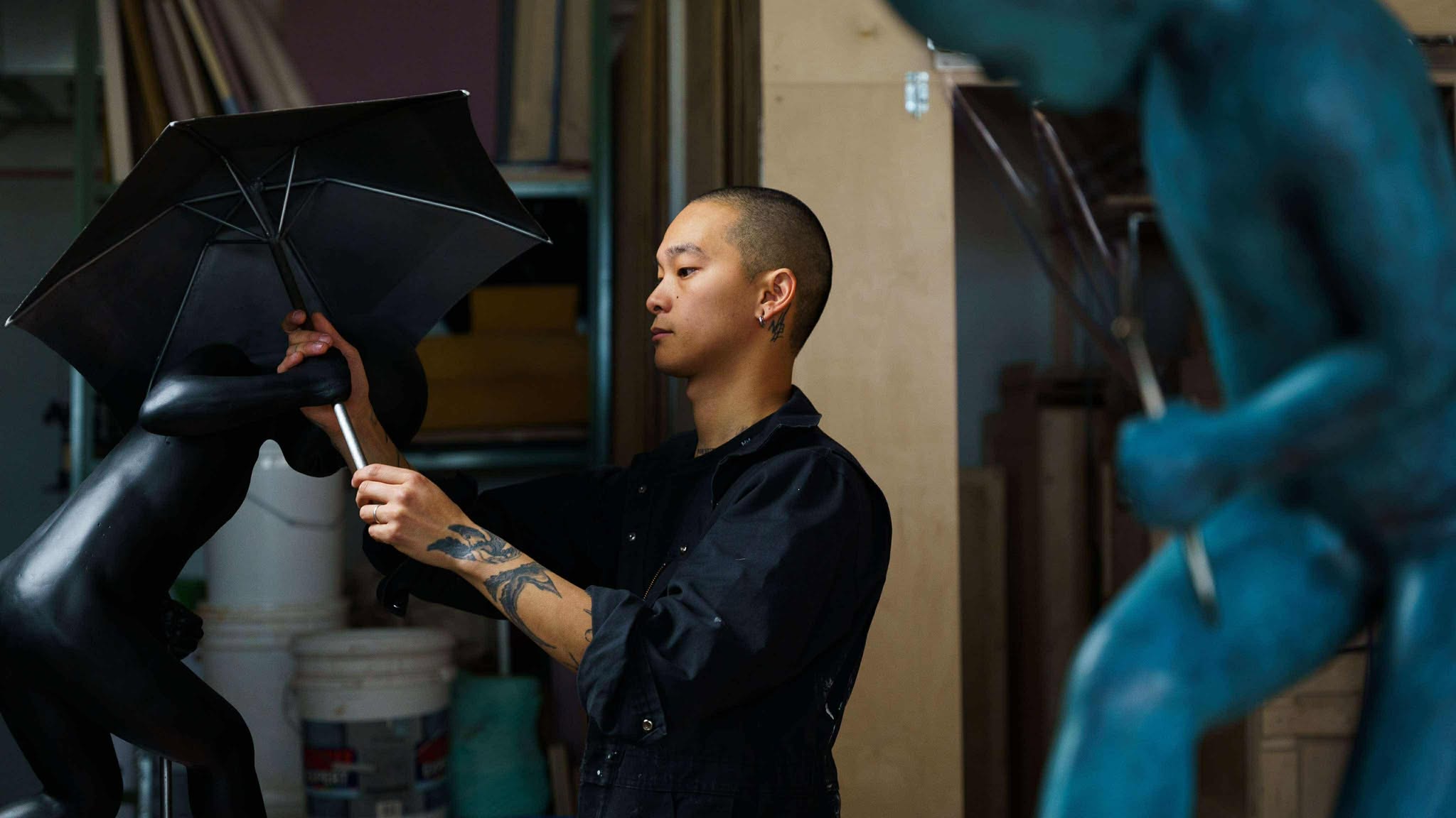 Montreal based sculptor Vincent Lussier in his studio.